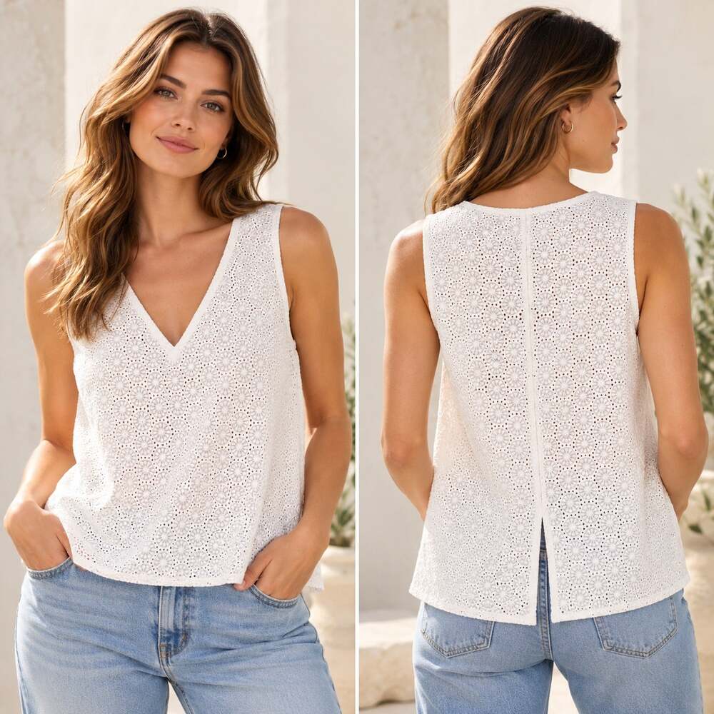 Rag & Bone JEAN White Eyelet Lace Drape Tank Top Size M NWT Cotton Boho
